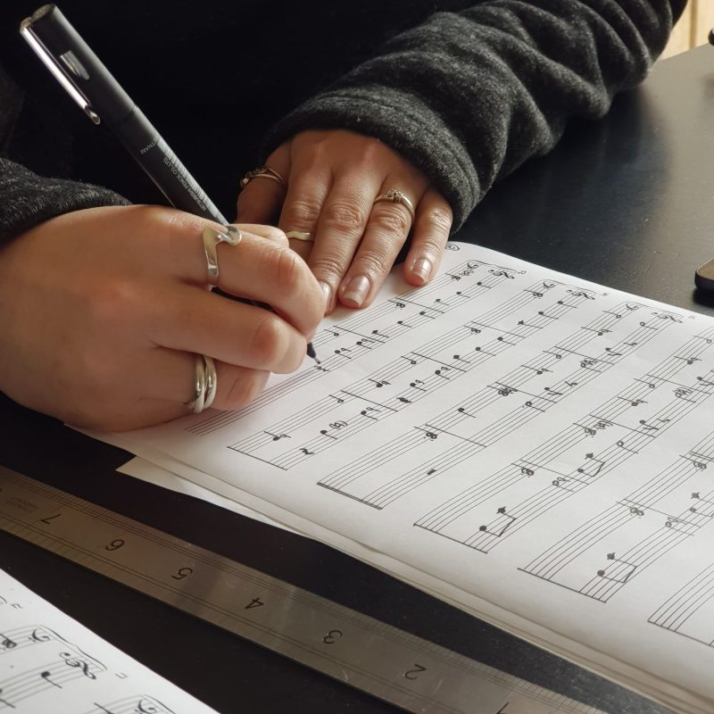 music notes being written on a sheet