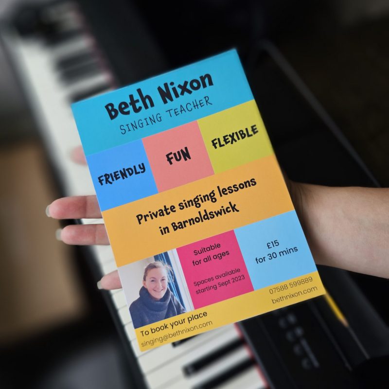 photo of Beth Nixon's singing lessons leaflets